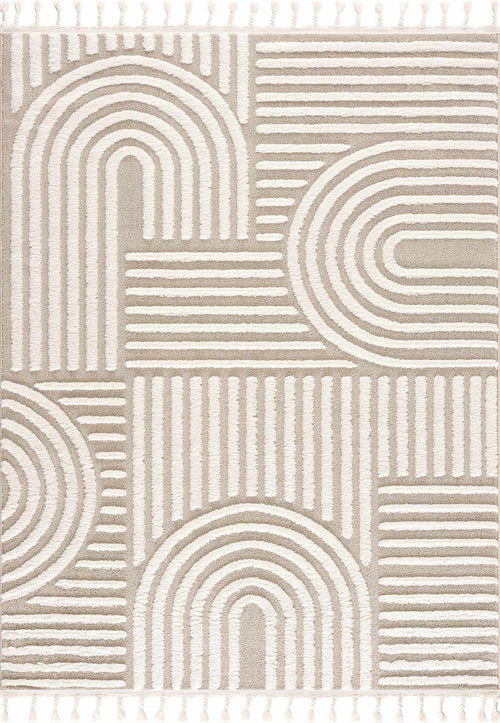 Xukui Beige Broken Striped Machine Woven Polypropylene Area Rug