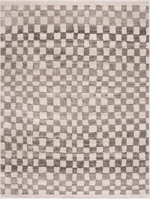 Xipea Brown Checkered Machine Woven Polypropylene Area Rug