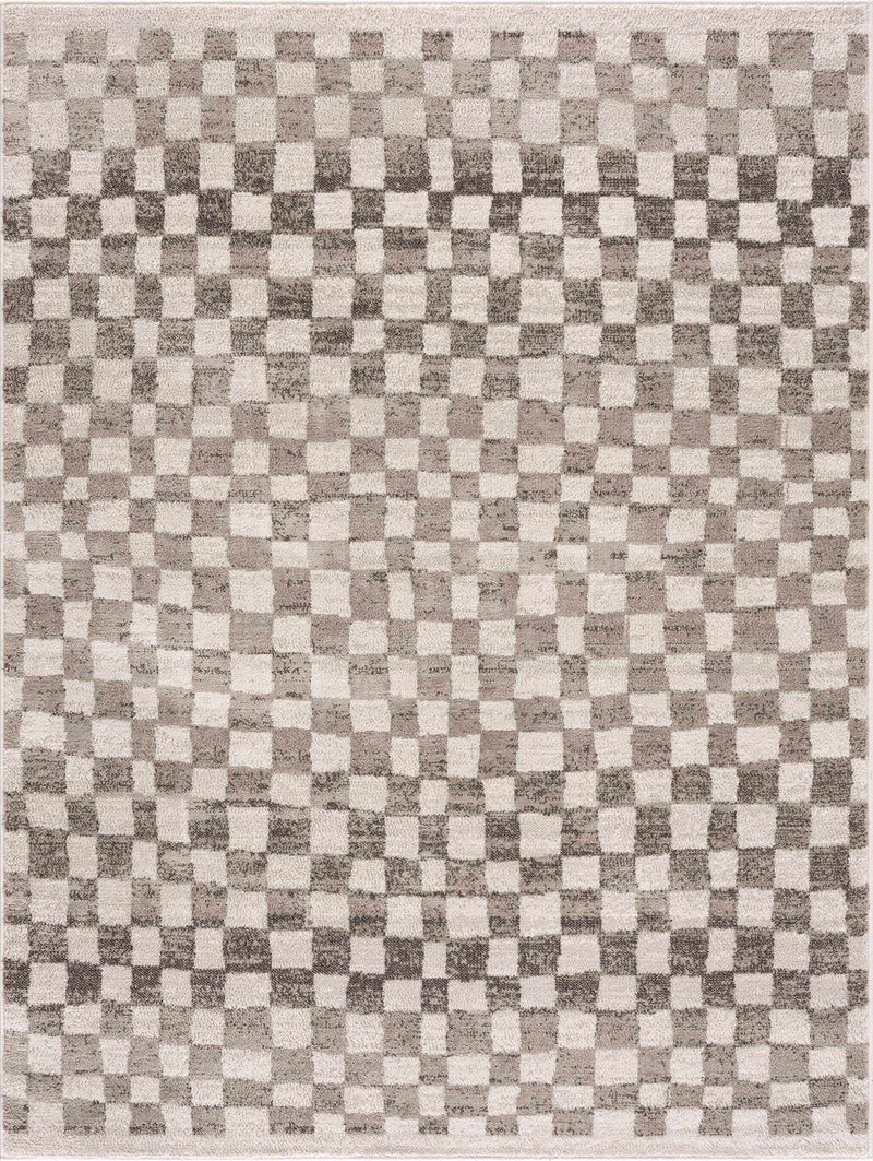 Xipea Brown Checkered Machine Woven Polypropylene Area Rug
