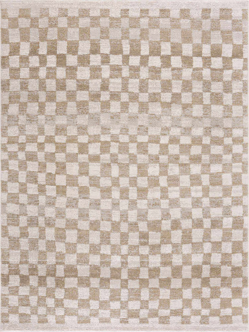 Yelch Yellow Checkered Machine Woven Polypropylene Area Rug