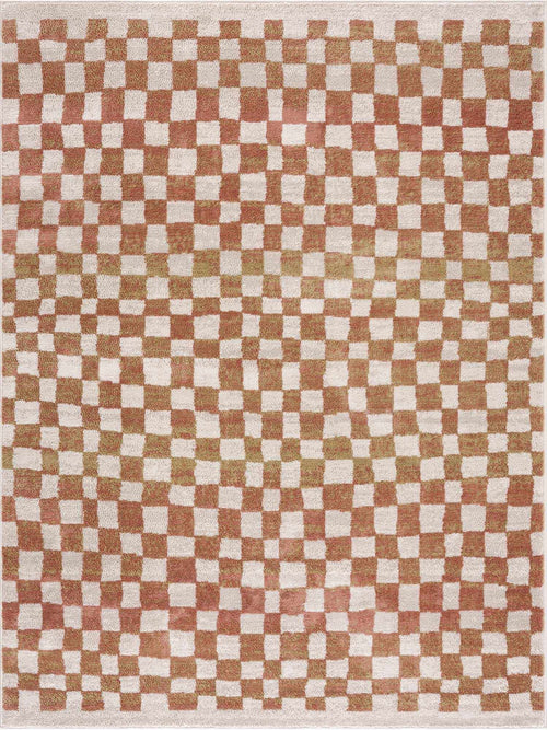 Tixo Red Checkered Machine Woven Polypropylene Area Rug
