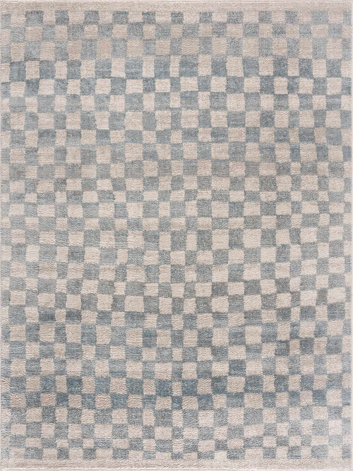 Wubii Blue Checkered Machine Woven Polypropylene Area Rug