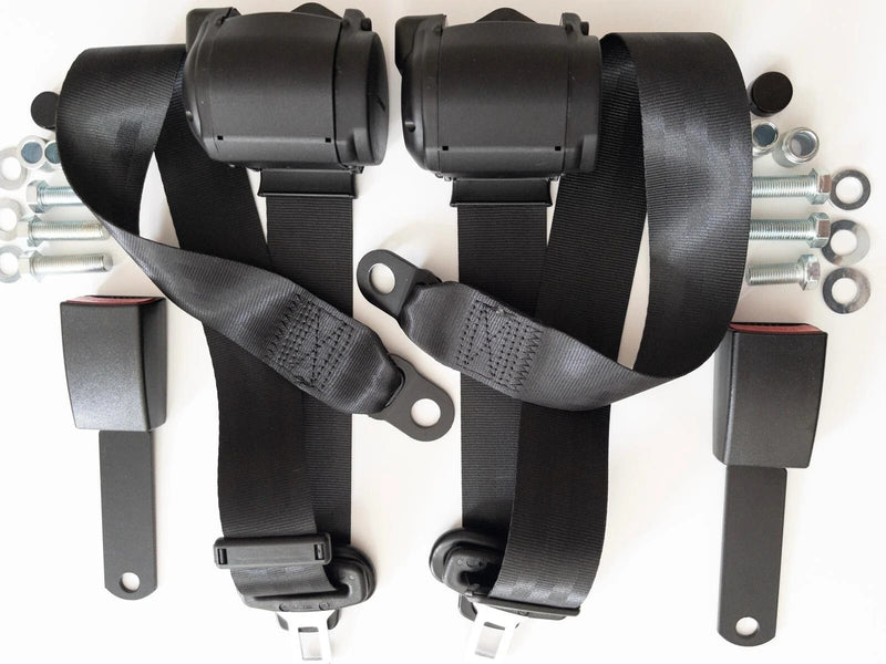 Automatic 3-point seat belt BLACK Set for Mercedes R 107 SL - SLC, New Seatbelt