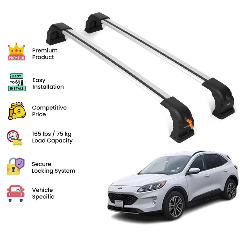 Silver Premium Roof Rack Cross Bars For Ford Kuga - Escape 2013-2019 (C520)