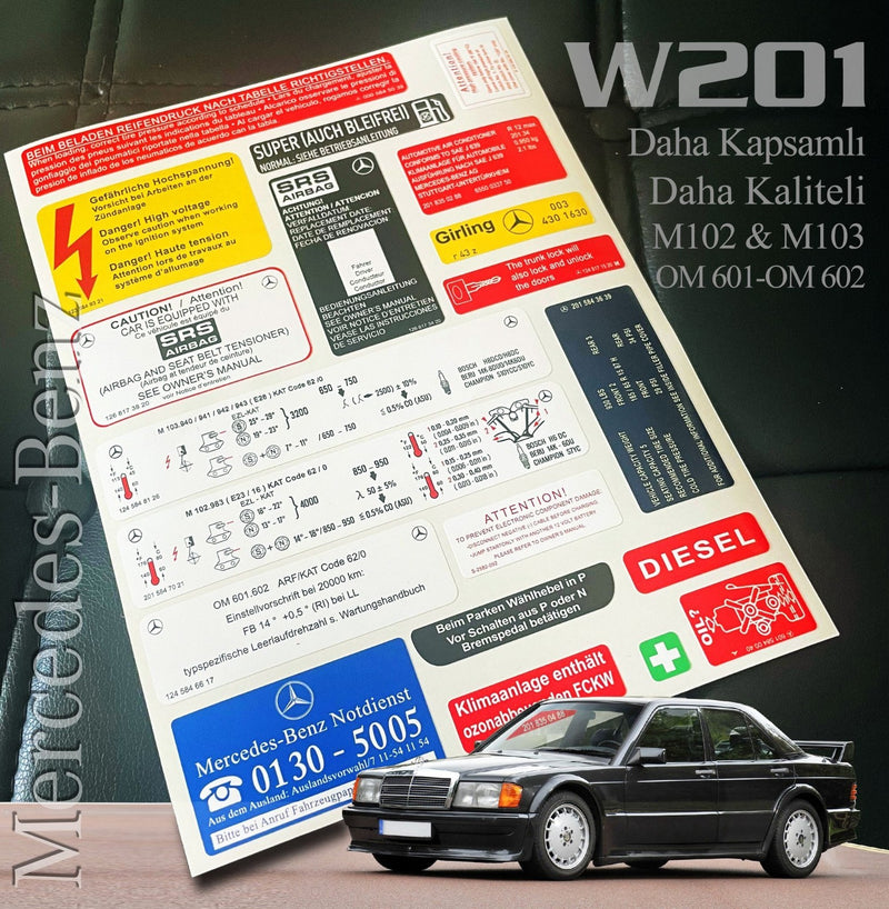 Mercedes benz decal stickers 20 pieces stickers, warning label W201 190E  190D