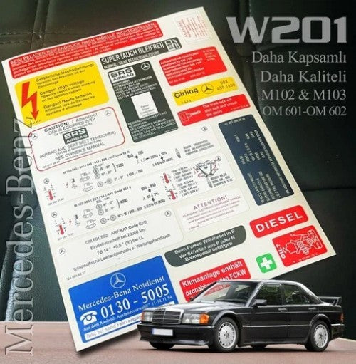 Mercedes-Benz W201 190E 190D Decal Set Stickers For All Models Engines
