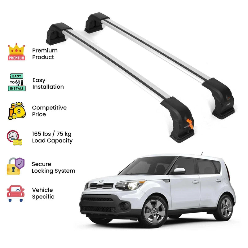 Silver Premium Roof Rack Cross Bars For Kia Soul 2014-2019 (PS)