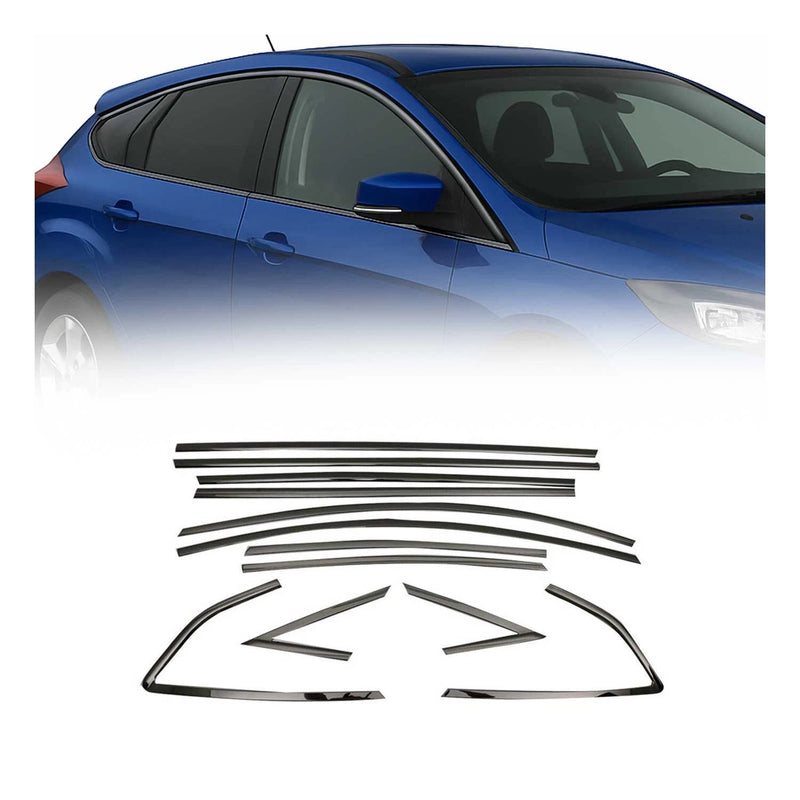 Window Molding Trim for Ford Focus Hatchback 2012-18 Stainless Steel Dark 12Pcs