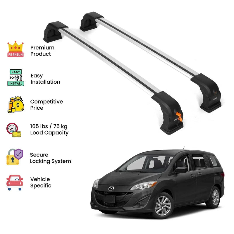 Silver Premium Roof Rack Cross Bars For Mazda 5 2006-2017
