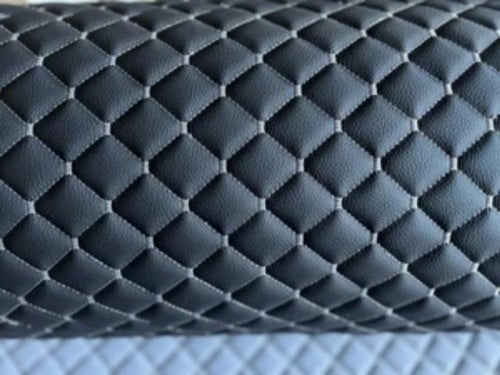Leatherette Fabric Foam Quilted BLACK AND SILVER Car Seat Upholstery
