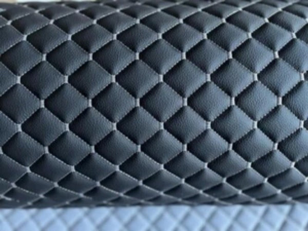 Leatherette Fabric Foam Quilted BLACK AND SILVER Car Seat Upholstery - Bazarry Auto