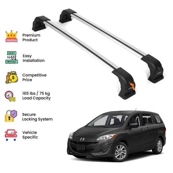 Silver Premium Roof Rack Cross Bars For Mazda 5 2006-2017 - Bazarry Auto