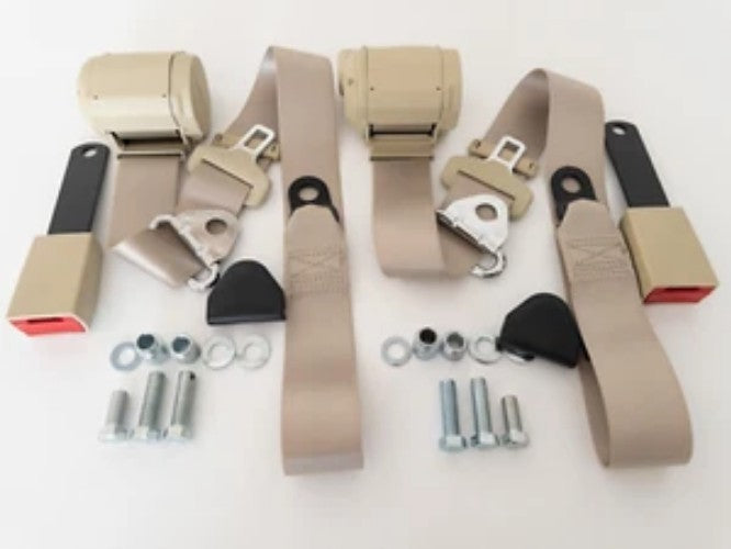 Automatic 3-point seat belt BEIGE Set for Mercedes R 107 SL - SLC, New Seatbelt