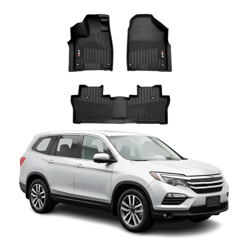 Floor Mats Liners for Honda Pilot 2016-2022 Front and Rear Black Premium