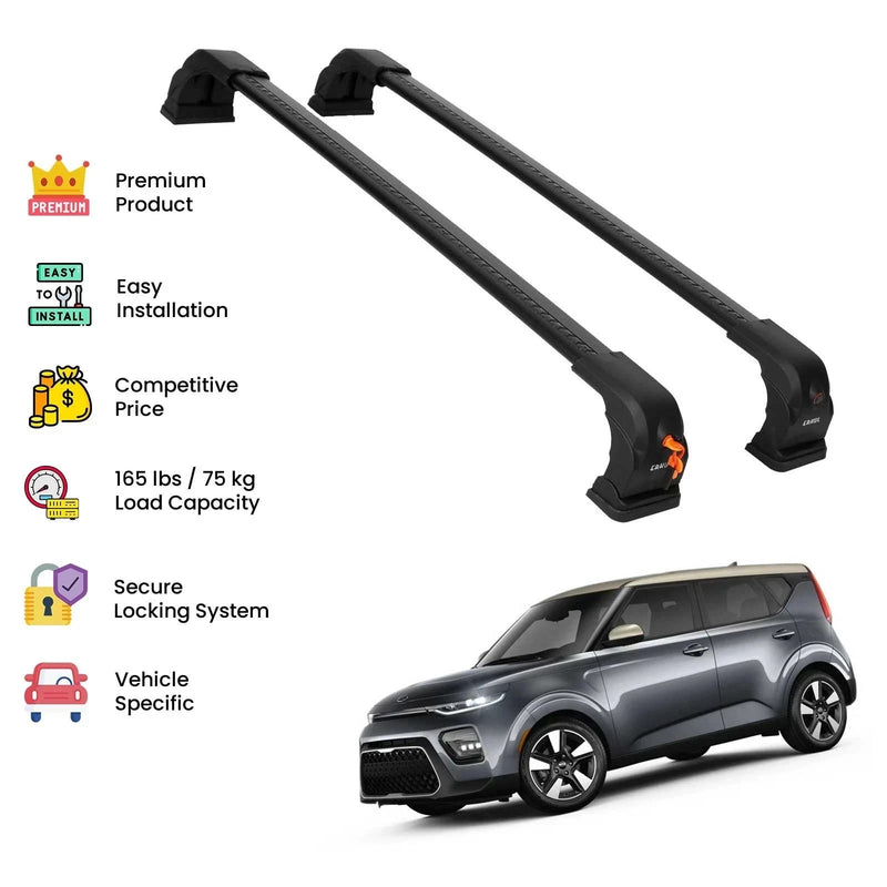 Black Premium Roof Rack Cross Bars For Kia Soul 2019 (SK3) Up