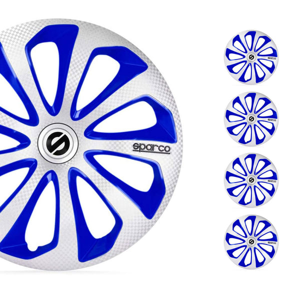 14 Inch Wheel Covers Hubcaps Silver Blue Carbon Set of 4 for Custom Fit Vehicles - Bazarry Auto