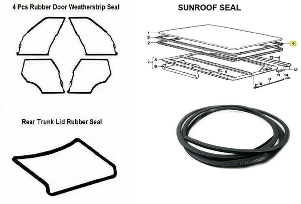 For BMW E30 Sedan 4 Door Weatherstrip Sunroof and Trunk Lid Rubber Seal 6 pcs - Bazarry Auto