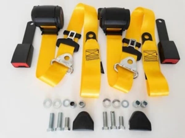 Automatic 3-point seat belt YELLOW Set for Mercedes R 107 SL - SLC, New Seatbelt - Bazarry Auto