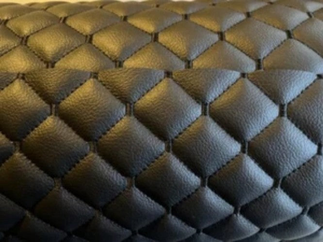Leatherette Fabric Foam Quilted BLACK AND BLACK Car Seat Upholstery DIAMOND