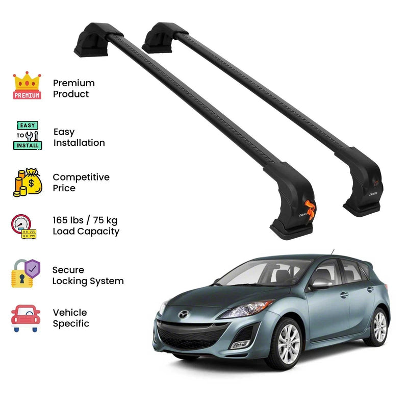 Black Premium Roof Rack Cross Bars For Mazda 3 2010-2019