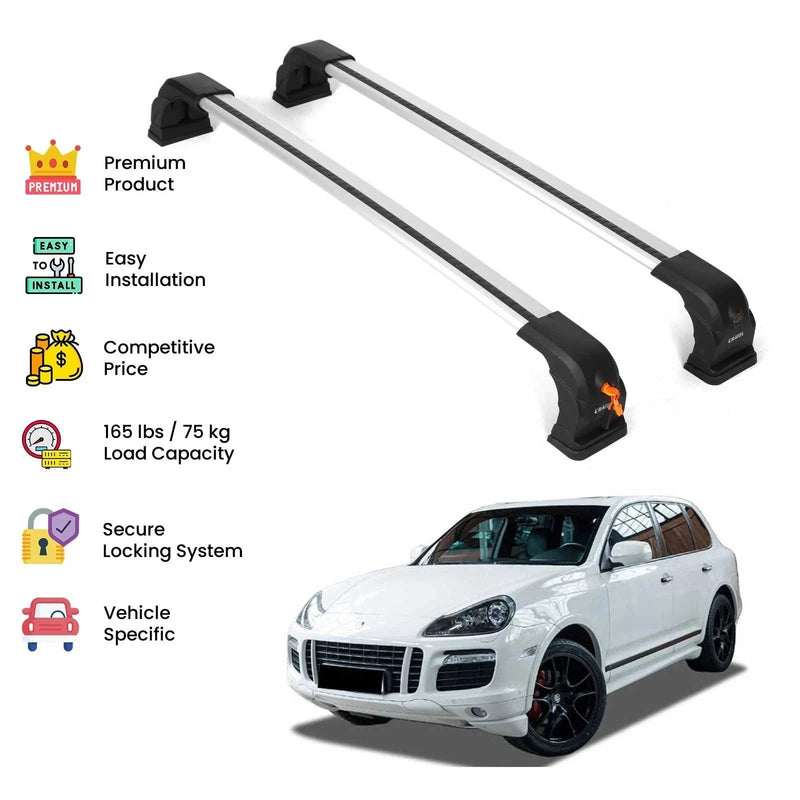 Silver Premium Roof Rack Cross Bars For Porsche Cayenne 2003-2010 (9PA)