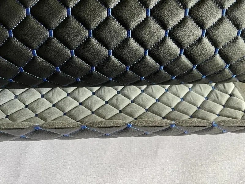 Leatherette Fabric Foam Quilted BLACK AND BLUE Car Seat Upholstery