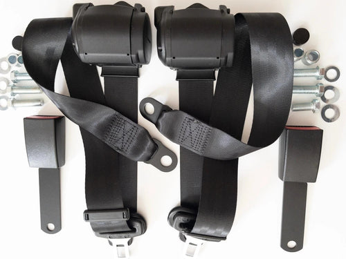 Automatic 3-point seat belt BLACK Set for Mercedes R 107 SL - SLC, New Seatbelt