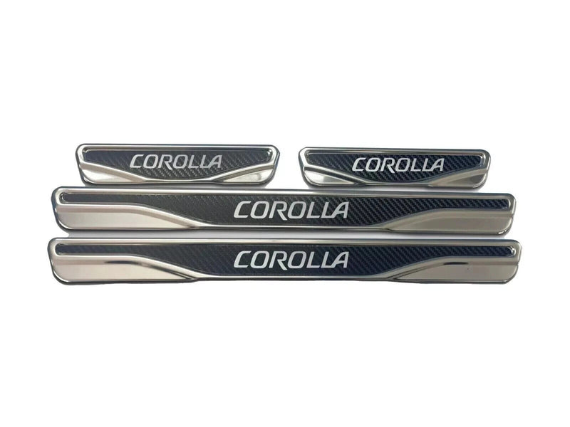 For Toyota Corolla Chrome Carbon Door Sill Scratch Guard Stainless Steel 4 Pcs