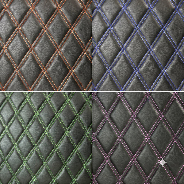 Double Quilted Vinyl Faux Leather Car Upholstery Fabric | 2"x3" - 5x8cm 55" SBY - Bazarry Auto