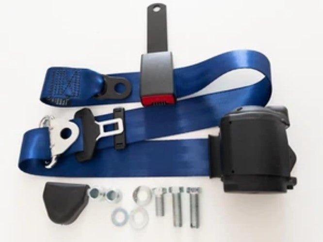 Automatic 3-point seat belt BLUE for Mercedes R 107 SL-SLC, New Seatbelt -1 SET