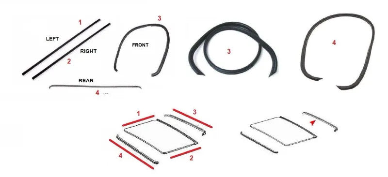 FIT FOR Mercedes Benz All W126 Coupe Sunroof MOONROOF Seal Gasket Set 4 PCS