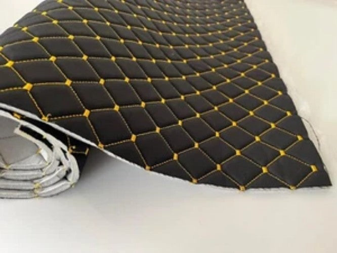 Black-yellow Diamond Stitch Embossed Fabric Lining Car Upholstery 165cmx100cm