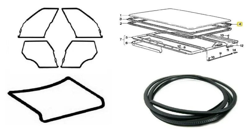 For BMW E39 5 SERIES 1995-2003 Door + Trunk Lid Rubber Sunroof Seal Gasket 6 pcs