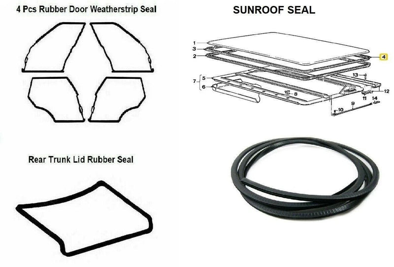 For BMW E30 Sedan 4 Door Weatherstrip Sunroof and Trunk Lid Rubber Seal 6 pcs