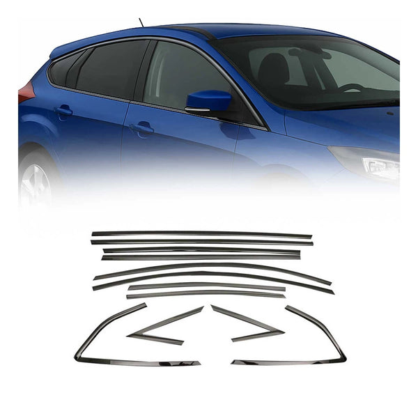 Window Molding Trim for Ford Focus Hatchback 2012-18 Stainless Steel Dark 12Pcs - Bazarry Auto