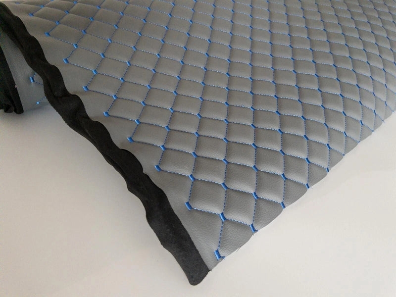 LEATHERETTE Fabric Foam Quilted GRAY AND BLUE Car Seat Upholstery