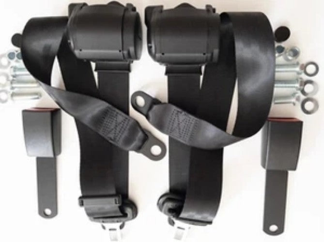 Automatic 3-point seat belt BLACK Set for Mercedes R 107 SL - SLC, New Seatbelt