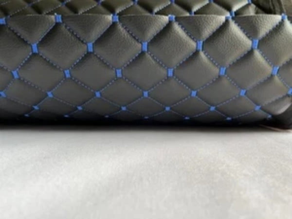 LEATHERETTE Fabric Foam Quilted BLACK AND BLUE Car Seat Upholstery - Bazarry Auto