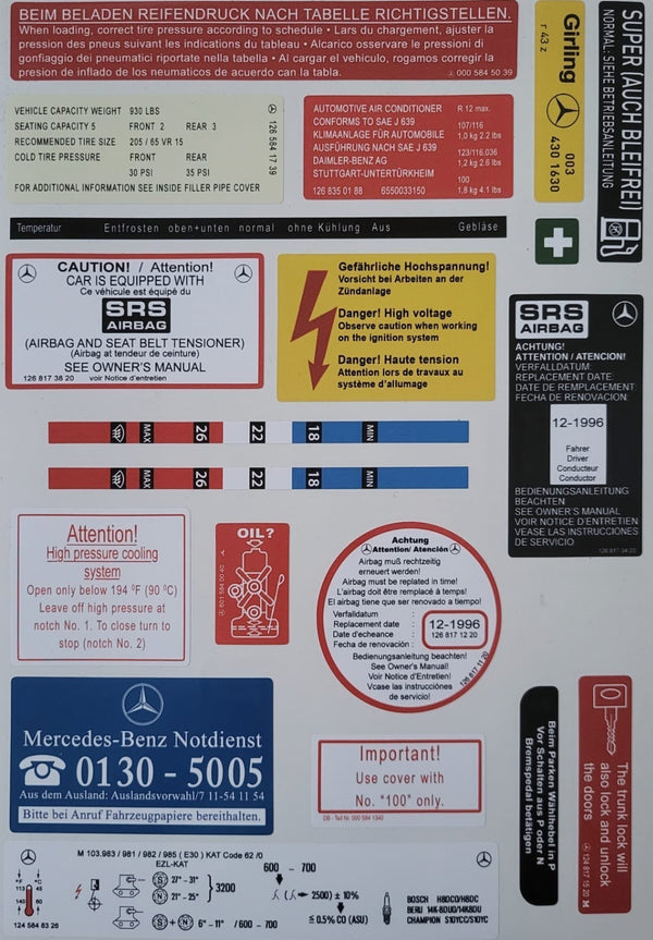 Decal Set Stickers For Mercedes-Benz W126 S Class All Models Best Quality - Bazarry Auto