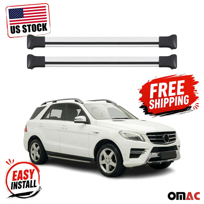 For 2012-2015 Mercedes ML Class W166 Roof Rack Cross Bars Luggage Alu Gray