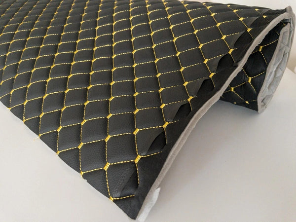 leatherette Fabric Foam Quilted BLACK AND YELLOW Car Seat Upholstery - Bazarry Auto