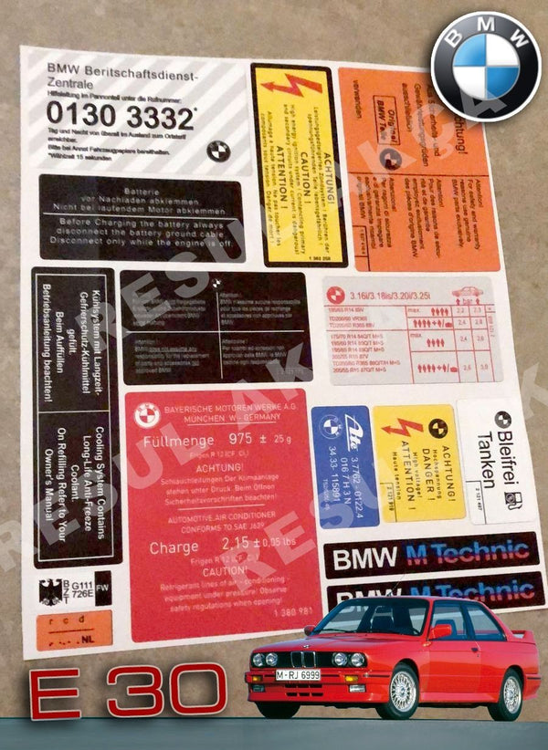 Decal Set Stickers For Bmw E30 3 Series 320 325 M3 All Models Best Quality - Bazarry Auto