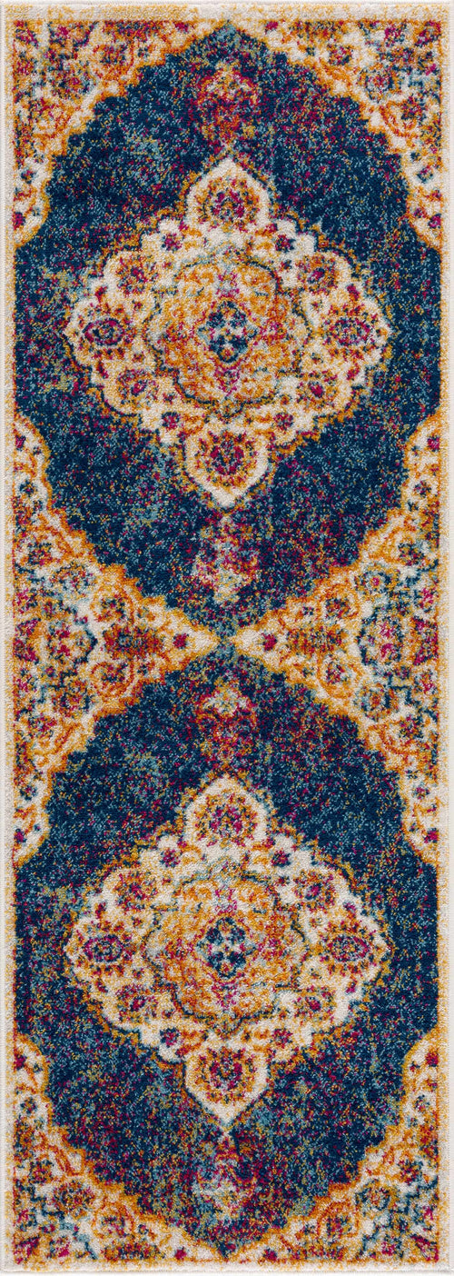 Cegu Blue Medallion Machine Woven Polypropylene Area Rug