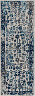 Labu Blue Oriental Machine Woven Polypropylene Area Rug