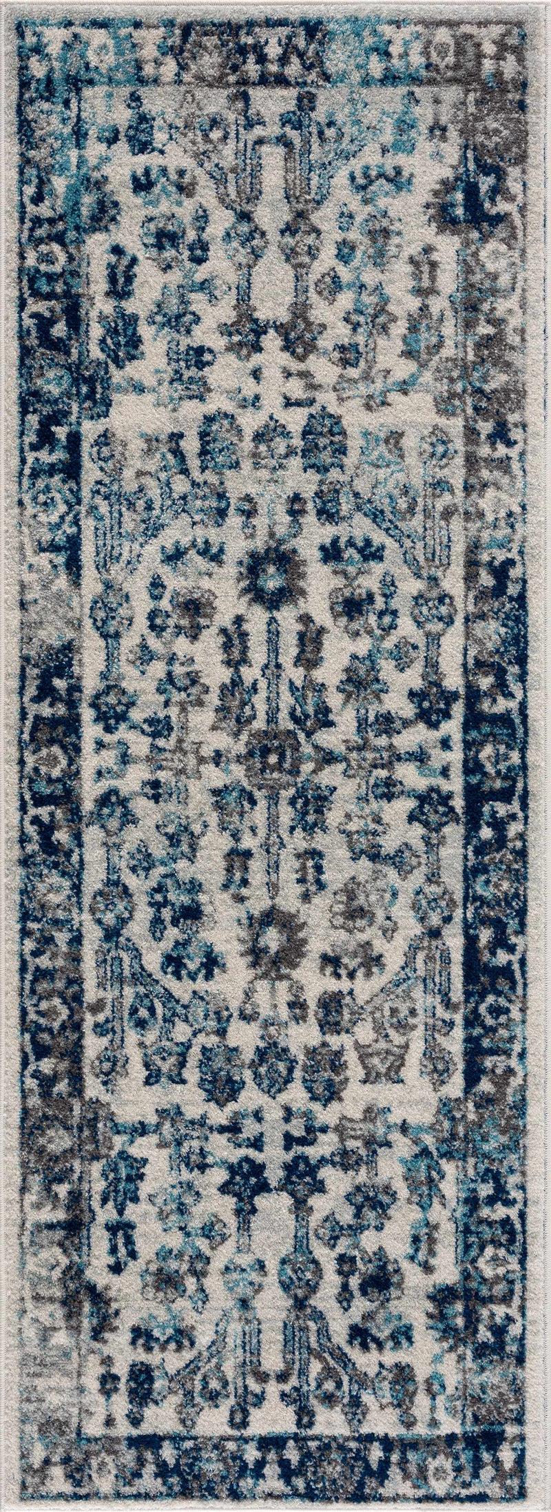 Labu Blue Oriental Machine Woven Polypropylene Area Rug