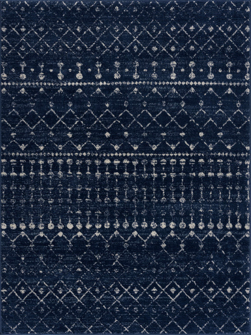 Birale Blue Geometric Machine Woven Polypropylene Area Rug
