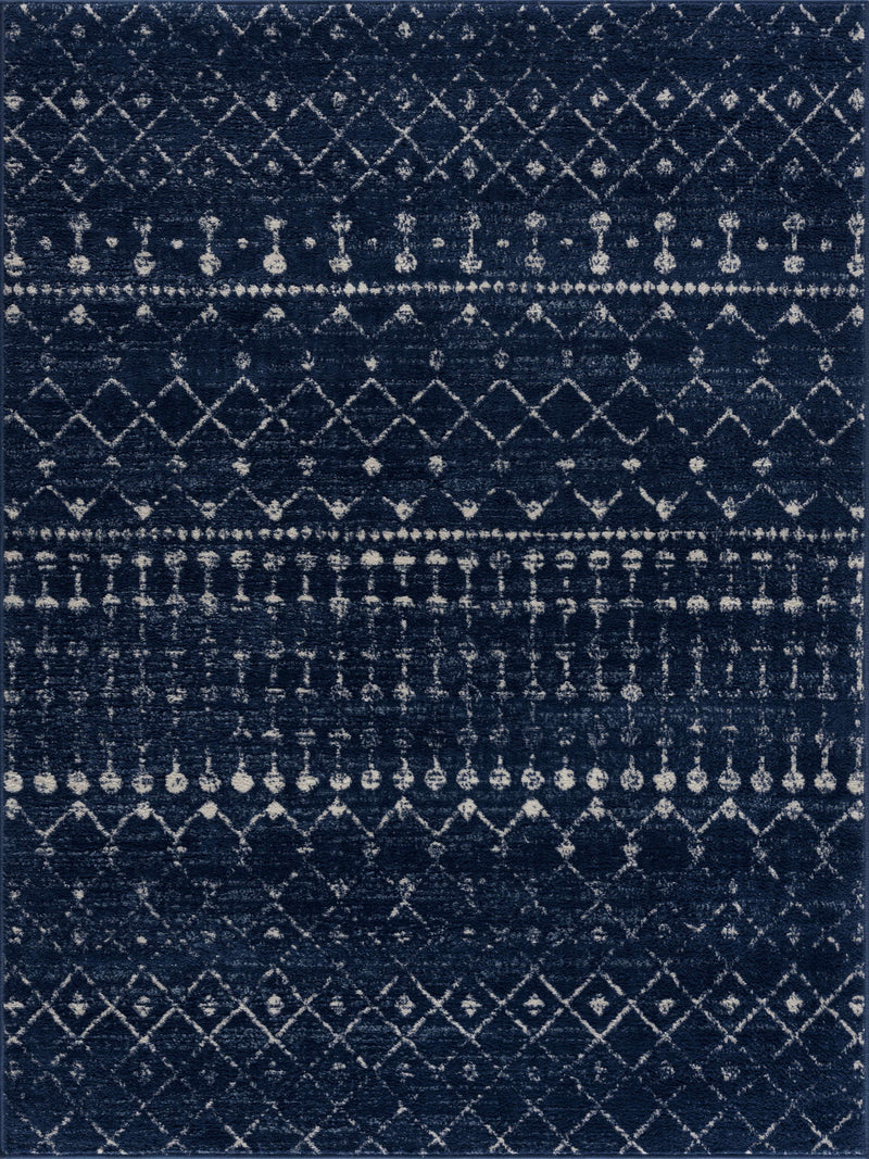 Birale Blue Geometric Machine Woven Polypropylene Area Rug