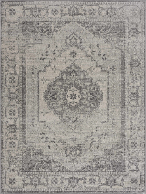 Zibuli Gray Medallion Machine Woven Polypropylene Area Rug