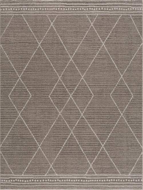 Vixe Brown Geometric Machine Woven Area Rug with Durable Polyurethane Backing