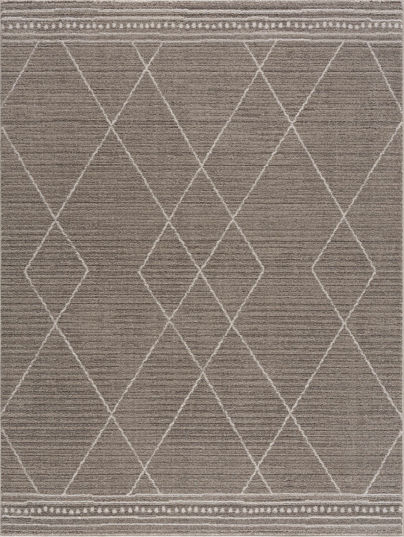 Vixe Brown Geometric Machine Woven Area Rug with Durable Polyurethane Backing